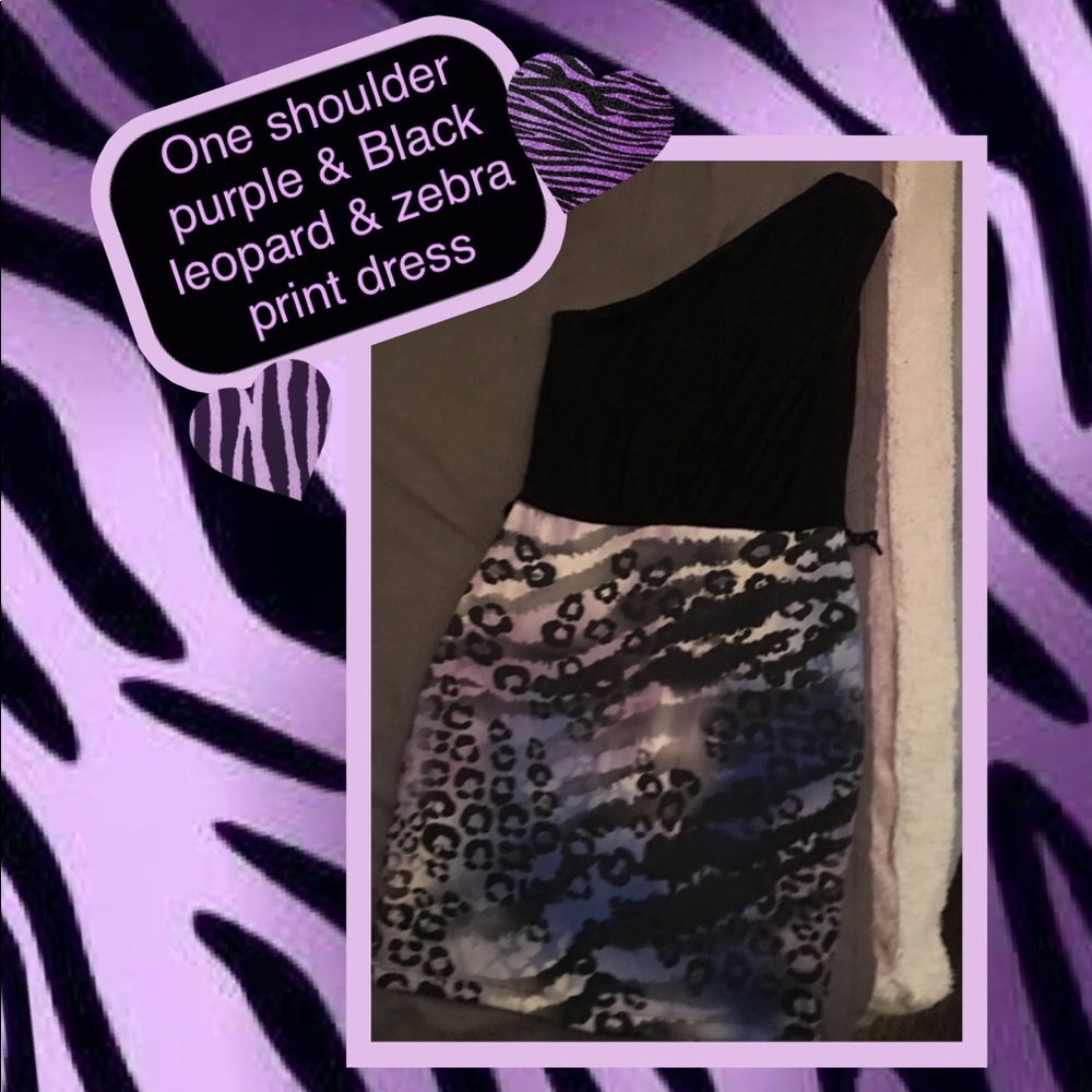 💜Black & purple 1 shoulder leopard/zebra dress💜